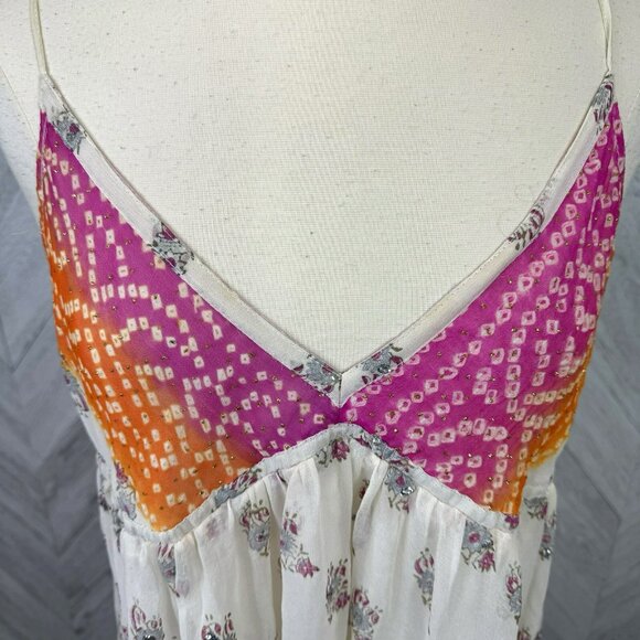 Juliet Dunn Dress Silk V Neck Mini Sequin Hand Embroidered Free Size Sleeveless - Picture 2 of 9